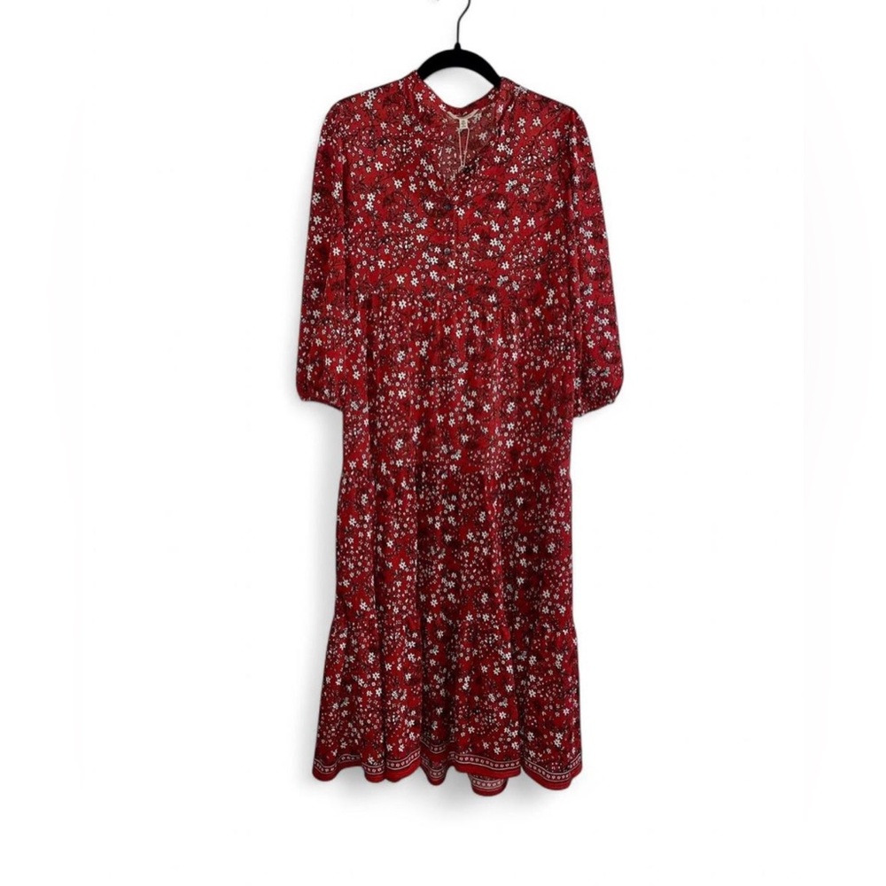 Max Studio Boho Floral Dress Pullover Knit Tiered Short Sleeve Maxi in size XS
